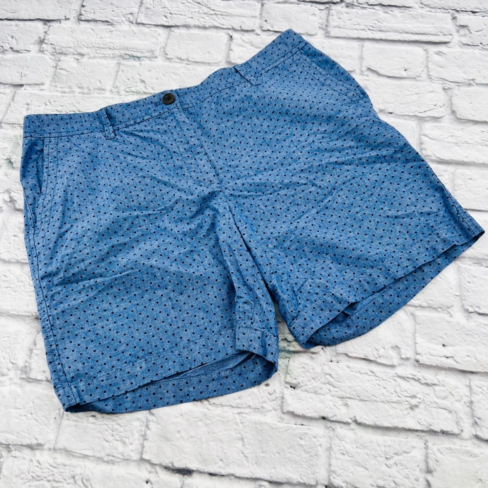 Talbots Womens Size 12 Blue Polka Dot Girlfriend Chino Shorts Summer Casual